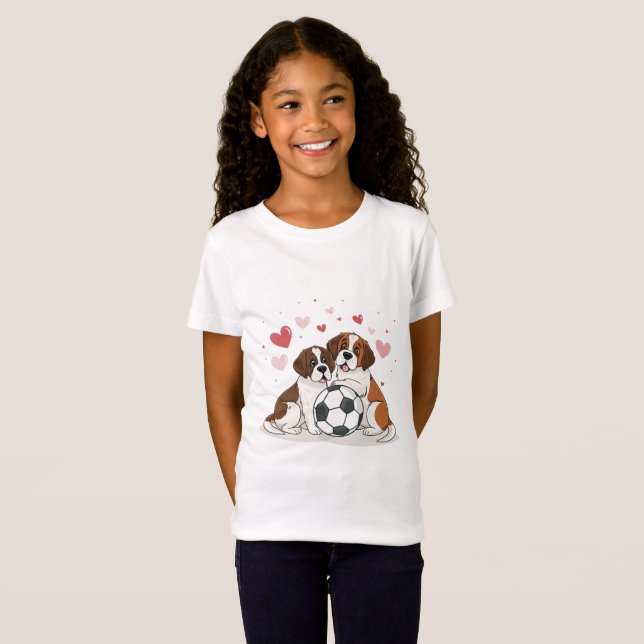 San Bernardo with soccer ball for Valentine's Day T Shirt (Hel framsida)