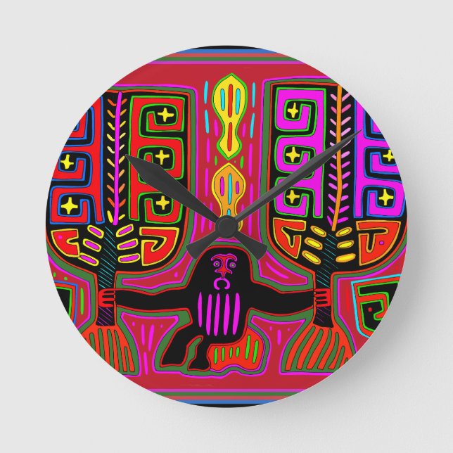 San Blas Kuna Man med Fläkt Rund Klocka (Framsida)