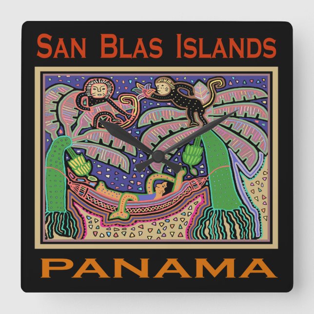 San Blas-öarna Panama Mola Fyrkantig Klocka (Framsida)
