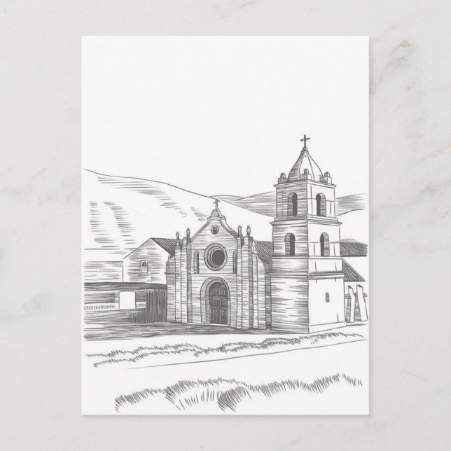 San Carlos Borromeo de Carmel uppdrag Pencil Draw Vykort (Framsida)