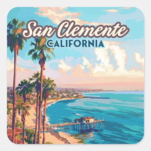 San Clemente California Beach Orange County Retro Fyrkantigt Klistermärke