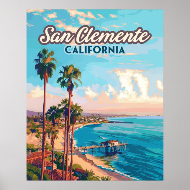 San Clemente California Beach Orange County Retro Poster (Framsidan)