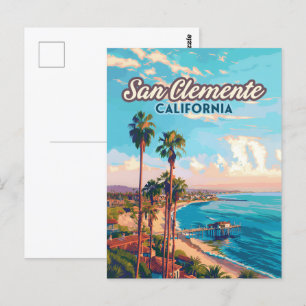 San Clemente California Beach Orange County Retro Vykort