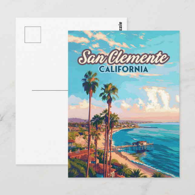 San Clemente California Beach Orange County Retro Vykort (Fram/baksida)