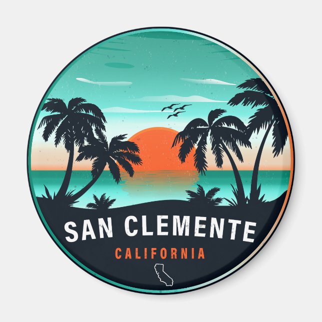San Clemente California Retro Sunset Souvenirs 80- Magnet (Framsidan)
