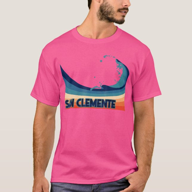 San Clemente California Retro Surfa Sailing & Fish T Shirt (Framsida)
