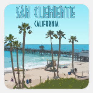 San Clemente Pier Beach California Vintage Fyrkantigt Klistermärke