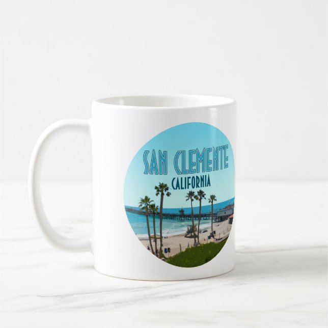 San Clemente Pier Beach California Vintage Kaffemugg (Vänster)