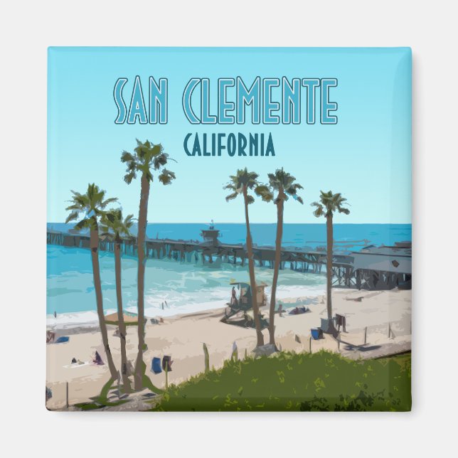 San Clemente Pier Beach California Vintage Magnet (Framsidan)