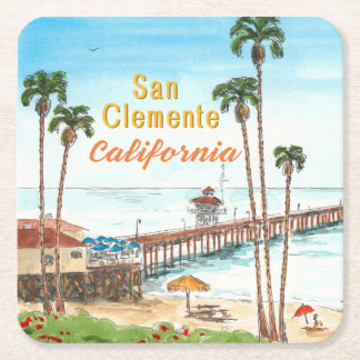 San Clemente Pier Kalifornien Underlägg Papper Kvadrat
