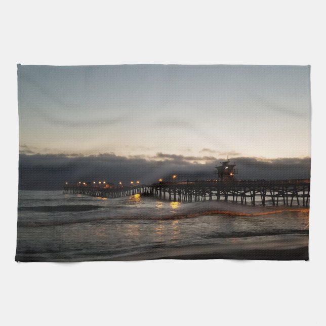 san clemente pier night time Sea california Kökshandduk (Horisontell)