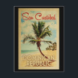 San Cristobal Handflatan Träd Vintage resor Vykort<br><div class="desc">En unik,  medeltida modern tidskrift i San Cristobal Dominikanska republiken i vintage resor poster stil. Den har en böjd handflatan träd på sandstranden med hav under ett blått grumligt himlar.</div>