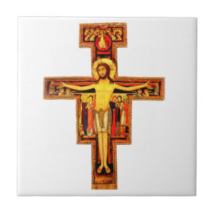 San Damiano-Crucifixen Kor keramiska plattan Kakelplatta