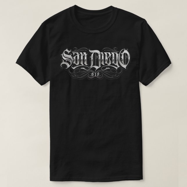 San Diego Area Code 619 Lowrider Script Zip T Shirt (Design framsida)