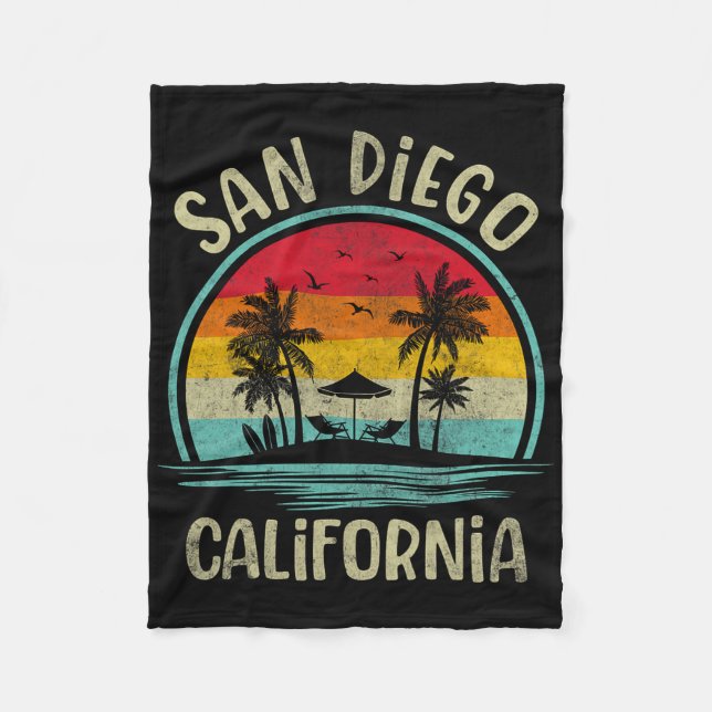 San Diego Beach California Palm Tree Family Summer Fleecefilt (Framsidan)