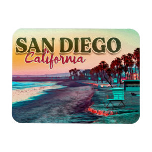San Diego Beach California Watercolor Sunset 60 s Magnet