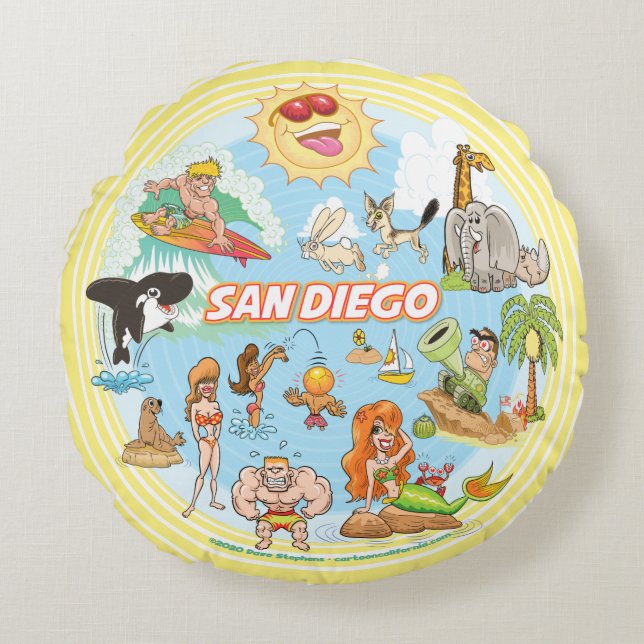 San Diego Beach Life Rund Kudde (Framsidan)