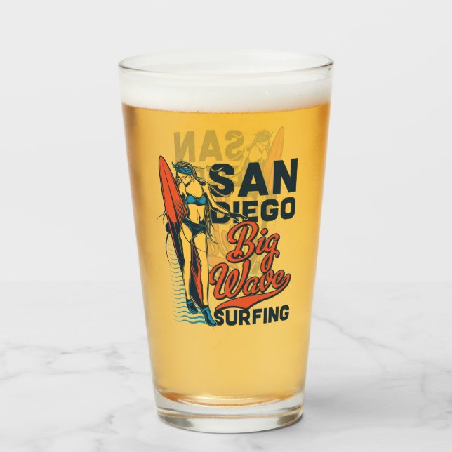 San Diego Big Wave Surfing Beer Glaskopp (Framsida fylld)