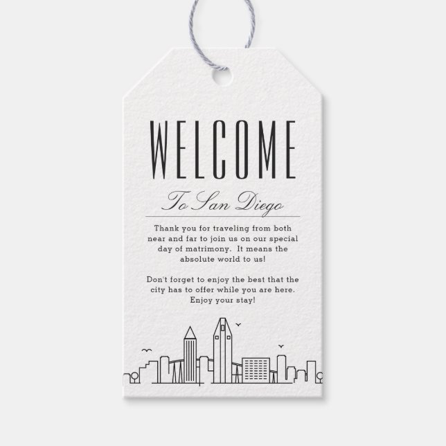 San Diego Bröllop | Märkre för välkomstmeddelande Presentetikett (Framsidan)