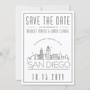 San Diego Bröllop   Stiliserad Siluett Spara Datum Inbjudningar