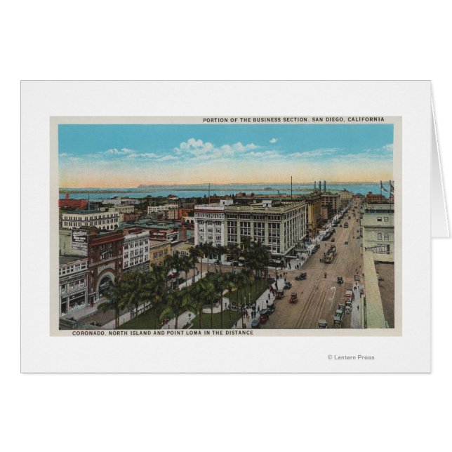 San Diego, CA - Birds Öga View of Downtown Hälsningskort (Framsidan Horizontal)