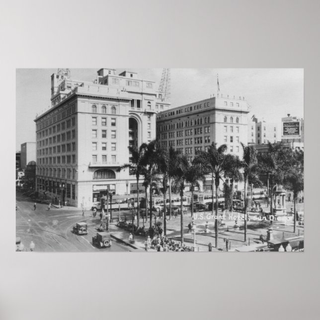 San Diego, CA City View of US Grant Hotel Poster (Framsidan)