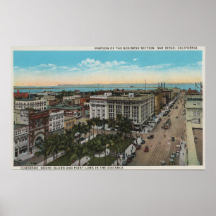 San Diego CA - fågel öga beskådar av centra Poster