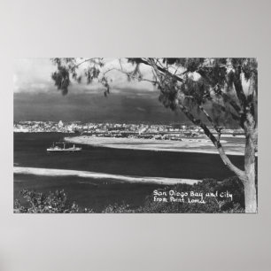 San Diego, CA-fjärden och staden från pekar Loma Poster