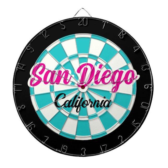 San Diego CA Hot Pink Turquoise White Black Darttavla (Framsidan)