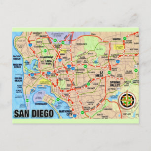 San Diego CA Kartkortskarta Vykort
