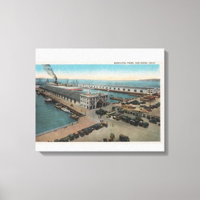San Diego, CA - Municipal Piers Waterfront Canvastryck (Framsida)