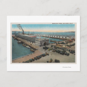 San Diego, CA - Municipal Piers Waterfront Vykort