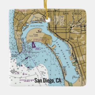 San Diego CA Nautical Chart Julgransprydnad Keramik