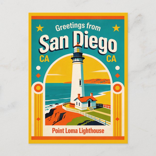 San Diego CA Point Loma fyr Retro Vykort (Framsida)