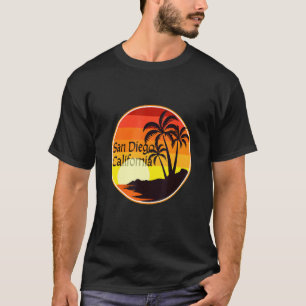 San Diego, CA Sunset, Handflatan Träd, Beach, Tour T Shirt