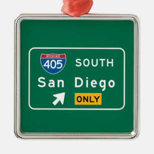 San Diego CA-vägmärke Julgransprydnad Metall