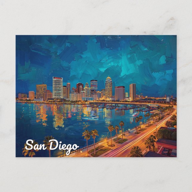 San Diego CA Vattenfront Stad Konst Vykort (Framsida)