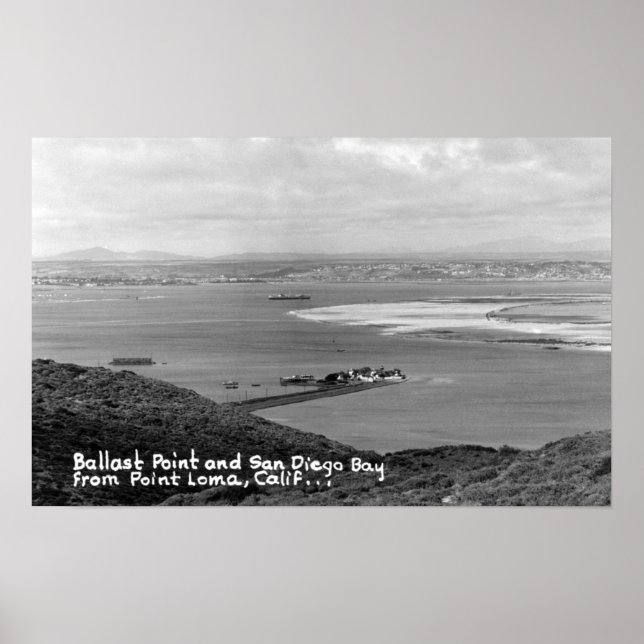 San Diego, CA View of Ballast Point and Bay Poster (Framsidan)