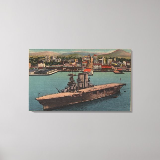 San Diego, CA - View U.S. Navy Aircraft Carrier Canvastryck (Framsida)