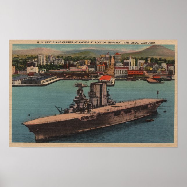 San Diego, CA - View U.S. Navy Aircraft Carrier Poster (Framsidan)