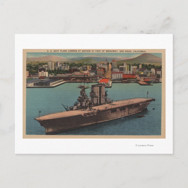 San Diego, CA - View U.S. Navy Aircraft Carrier Vykort (Framsida)