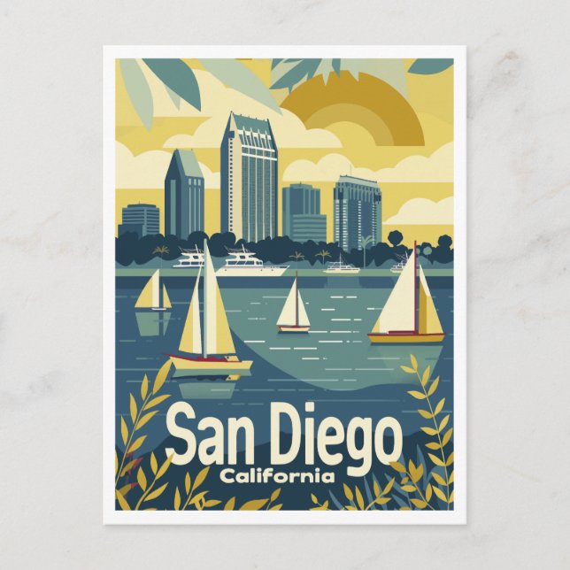San Diego CA - Visa över bukten Spara datum Vykort (Framsida)
