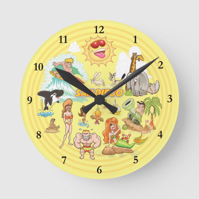 San Diego California Acrylic Clock Rund Klocka (Framsida)