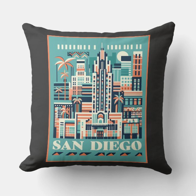 San Diego California Art Deco Kudde (Framsida)
