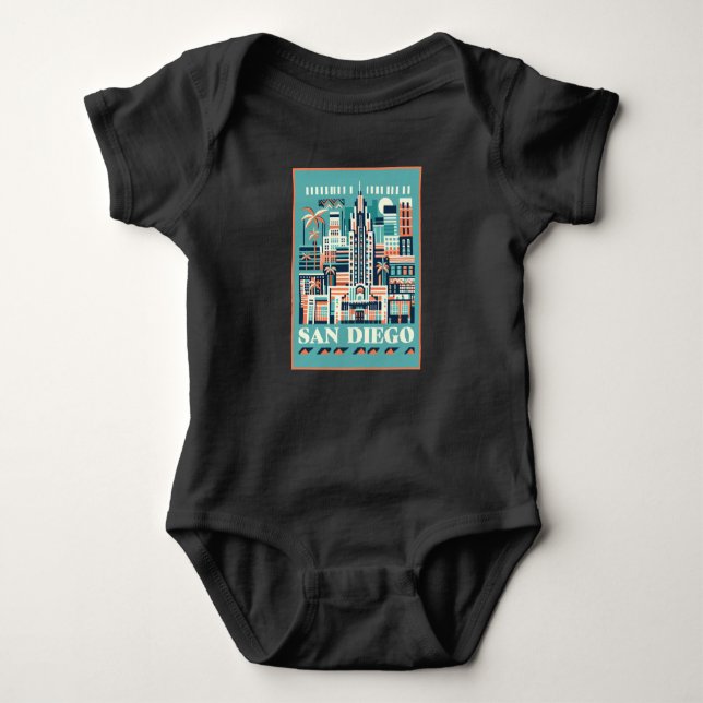 San Diego California Art Deco T Shirt (Framsida)
