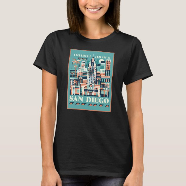 San Diego California Art Deco T Shirt (Framsida)
