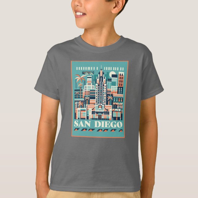 San Diego California Art Deco T Shirt (Framsida)