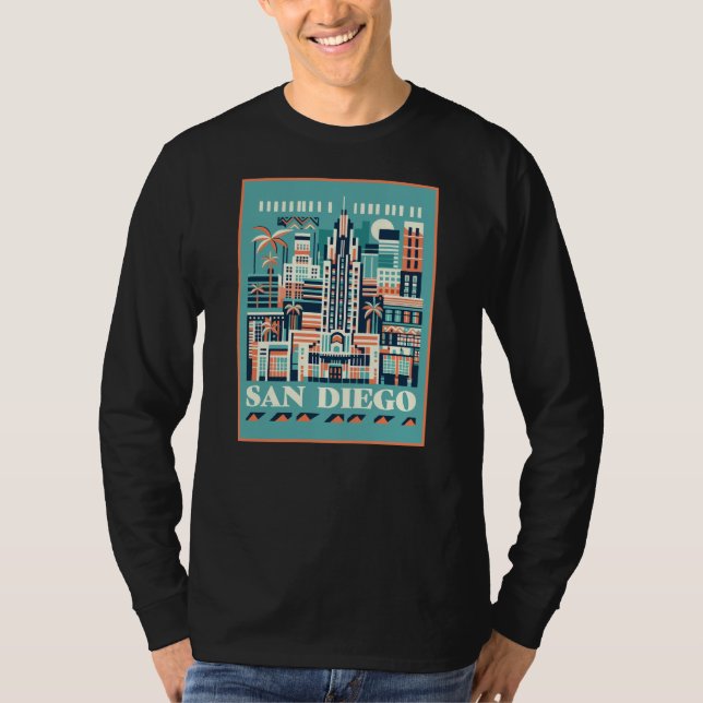 San Diego California Art Deco T Shirt (Framsida)