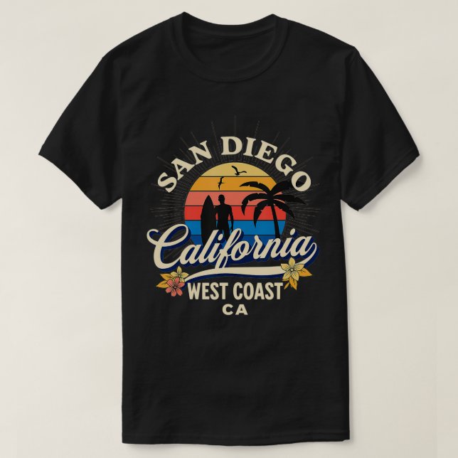 San Diego California Beach Surfa Summer Vacation V T Shirt (Design framsida)