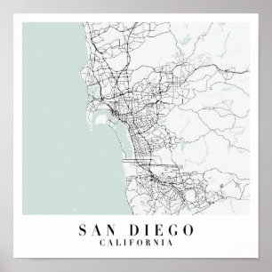 San Diego California Blue Vatten Street Karta Poster